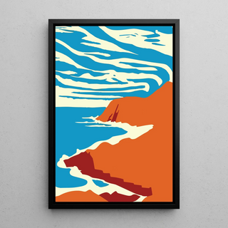 Tableau Coloré – Falaises au Ciel Zébré | Affiche Murale Paysage Côtier Style Minimaliste | Déco Moderne pour Salon, Chambre ou Bureau