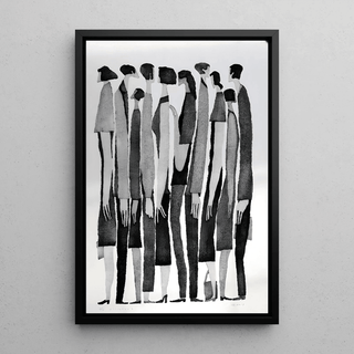 Tableau Design Noir et Blanc – Multitude Silencieuse | Poster Minimaliste de Silhouettes Humaines | Affiche Contemporaine Épurée
