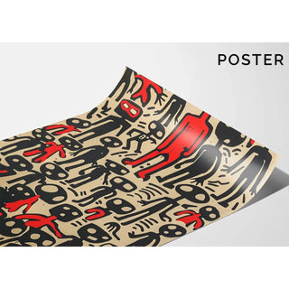 Tableau Pop Art – Figures Abstraites | Affiche Graphique Urbaine Rouge et Noire | Poster Brut et Contemporain pour Déco Artistique et Singulière