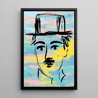 Tableau Street Art – Charlie Chaplin Pastel | Affiche Pop Art Colorée en Style Minimaliste | Poster Cinéma Rétro Déco Murale