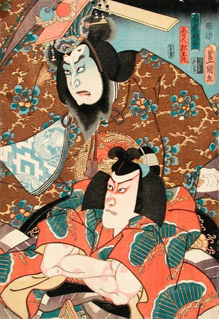 Utagawa Kunisada Toyokuni III - Fujiwara no Tokihira and Toneri Matsumaru from the Play Sugawara Denj Tenarai Kagami.webp