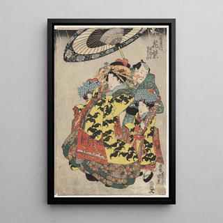 Utagawa Kunisada Toyokuni III - The Courtesans Hanamurasaki and Koshikibu of the Tamaya Promenading in the Rain.webp