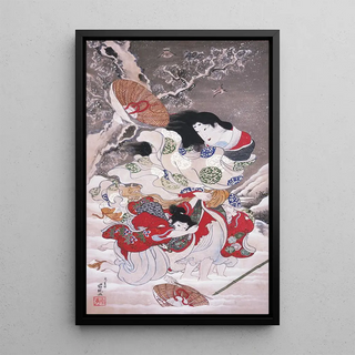 Utagawa Kunitsugu - Lady Tokiwa Fleeing with Children.webp