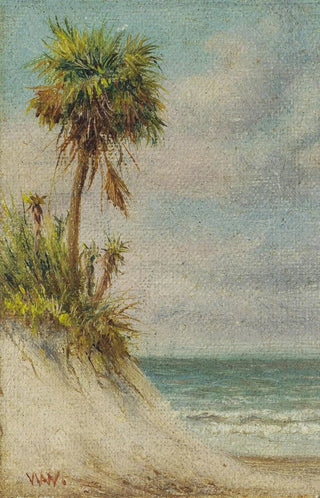 William Aiken Walker - Florida Seascape with Sand Dune and Palm Tree.webp
